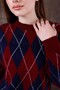 Burgundy Navy Blue Diamond Pattern Crew Neck Oversize Women's Knitwear Sweater - 2