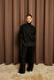 Women's Black Turtleneck Side Zipper Detailed Modal Suit - 2