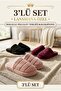 3-Pack Warm Furry House Slippers Dowry Slippers Winter Slippers Noiseless Lightweight Sole - 2