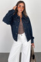 Women's Dark Blue Oversize Elastic Waist Buttoned 100% Cotton Denim Jacket (Order 2 Sizes Smaller) Lara-5009 - 4