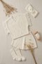 Girl's Knitwear Set of 4: Tasseled Sweater, Elastic Waist Skirt, Headband, Socks - 7