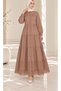 Lace Natural Fabric Long Button-Front Denim Dress Taupe - 3