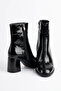 Yepes round toe stitched women's heeled classic boot - black crinkled patent leather - 3