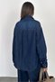 Women's Dark Blue Oversize Pocketed Buttoned 100% Tencel Denim Shirt (Order 2 Sizes Smaller) Sofi̇a-6004 - 6