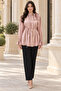 Flounced Sleeve Janjan Evening Dress Blouse-Dried Rose
