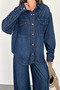 Women's Dark Blue Oversize Pocketed Buttoned 100% Tencel Denim Shirt (Order 2 Sizes Smaller) Sofi̇a-6004 - 8