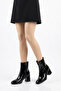 Yepes round toe stitched women's heeled classic boot - black crinkled patent leather
