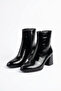 Yepes round toe stitched women's heeled classic boot - black crinkled patent leather - 4
