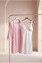 Pink and White Striped Satin Robe and Lace Nightgown Set - 7