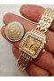 Minimal Square Design with Stones, Gold Color Case, Gold Color Dial, Clip-On Opening and Closing Strap - 4