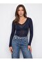 32310 V-Neck Cashmere Blend Modal Blouse-Navy Blue