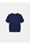 10779 Crew Neck Short Sleeve Knitwear Blouse-Navy Blue - 6