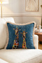 Petrol Ground Colorful Two Giraffe Patterned Fringed Throw Pillow Cover - Cream Tassels Modern Cover - 3
