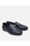 Women's Leather Navy Blue Leather Buckle Loafer - 2