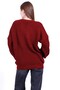 Red Oversized Crew Neck Women's Knitwear Sweater - 5