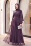 Front Stone Detail Draped Belted Tulle Evening Dress - 3