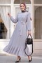 Robe-Style Dress with Pleated Sleeves and Body -Grey