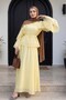 Lace Detailed Spanish Sleeve Lined Belted Tulle Voile Skirt Set - Yellow - 4