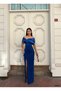 Stretchy Crepe Fabric Bow-Detail Shiny Satin Fabric Evening Dress 583327 Cobalt