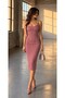 Heart Collar Thick Strap Crepe Fabric Pencil Dress 581812 Powder - 3