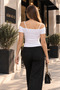 Women's White Colorful Front Piping Detail Back Strap Short Sleeve Knitted Blouse - 5