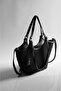Women's Black Suede Lined Hand and Shoulder Bag - 3