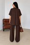 Textured Wrinkled Fabric Textured Women's Top and Bottom Shirt Pants Set - 4