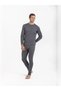 Unisex Striped Winter Long Sleeve Cotton Thermal Underwear Set Anthracite - 4