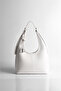 Women's White Zippered Lined Hand and Shoulder Bag - 2