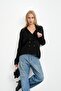 Black Double Breasted Collared Buttoned Knit Cardigan