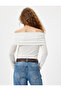 Madonna Collar Off-The-Shoulder T-Shirt Long Sleeve Draped Slim Fit Viscose Blend - 4