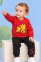 Rocha Baby Red Giraffe Boucle Embroidered 2-Piece Set - "Hi" Patterned Cotton Sweatshirt and Pants - 2