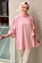 Pleated High Collar Side Ruffle Tunic