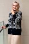 Pearl Buttoned Rose Patterned Knitwear Cardigan