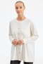 Crochet Knitwear Rayon Cardigan with Floral Fabric Garnish on the Front