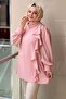 Pleated High Collar Side Ruffle Tunic - 2