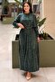 Self-Patterned Slim Belted Dress - 2