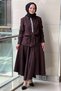 Nubuck Shirt Skirt Set with Stone Embellished Tie Model on the Front - 2