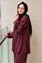 Self-Patterned Gathered Collar Tunic Pants Set - 4