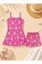 Girl's Fuchsia Shell Patterned Suspender Skirt Swimsuit and Shorts 2-Piece Set