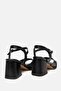Women's Black Cross-Strapped Thick Heeled Sandals - 5