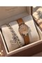 Mini Case, Brown Color Leather Cord, Women's Wrist Watch + Bracelet - 2