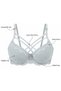 Light Gray Lace and Crisscross Band Detailed Supported Adjustable Strap Bra & Panty Lingerie Set - Underwire and Padded - 4
