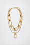 Gold Color Double Chain Rectangular Special Design Necklace - 2