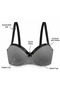 Gray Black Contrast Patterned Supportive Adjustable Strap Bra & Panty Lingerie Set - Underwired and Padded - 4