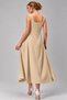 Women's Beige Square Neckline Flared Long Evening Dress - 3
