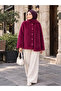 Burgundy Scarf Accessory Midi Hijab Fur Coat - 2