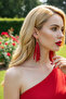 Gold Color Chain Earrings – Red Color Tassel Design Earrings - 8