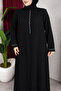 Elegant Stone Detailed Ferace Premium Honeycomb Fabric Large Size Hijab Ferace - 6