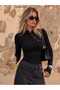 Women's Asymmetrical Four Button Cut Out Collar Long Sleeve Stretchy Blouse - 3